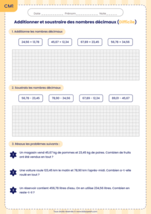 CM1 exercices addition et soustraction des nombres décimaux_3