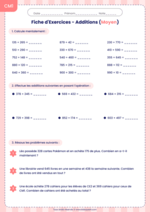 Addition posée CM1 : exercices gratuits