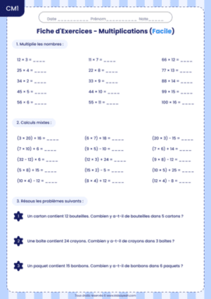 CM1 exercices multiplication à imprimer_exercices multiplication CM1 facile