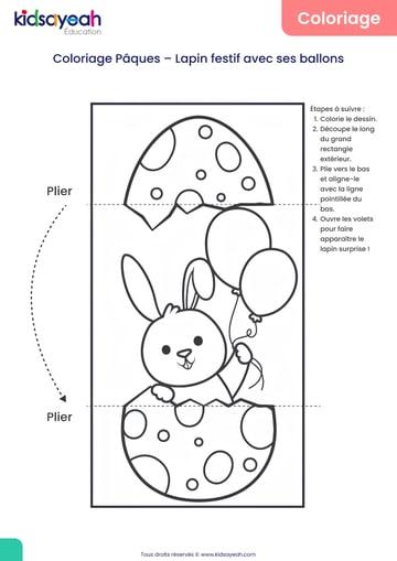 Coloriage Pâques – Lapin festif avec ses ballons-min