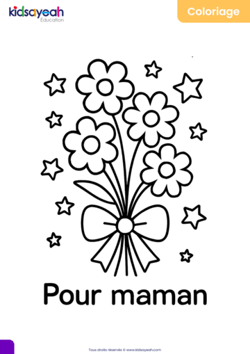 Coloriage fête des mères - Étoiles et fleurs pour maman-min