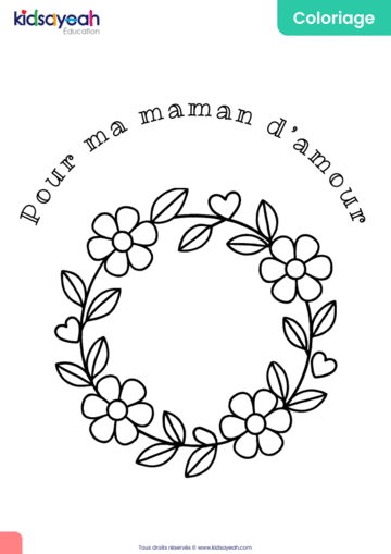 Coloriage fête des mères - Joli cercle de fleurs pour maman d’amour-min
