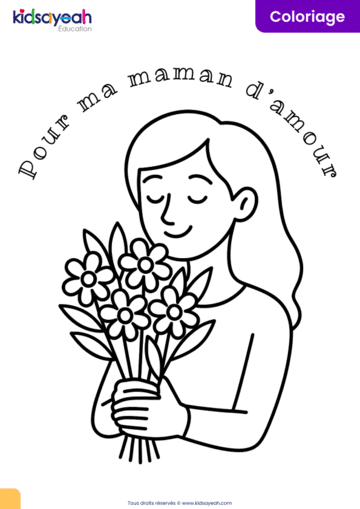 Coloriage fête des mères - Pour ma maman d’amour avec des fleurs-coloriage à imprimer maman