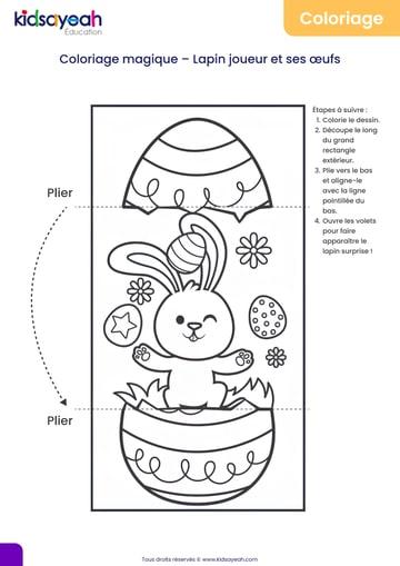Coloriage magique – Lapin joueur et ses œufs-min