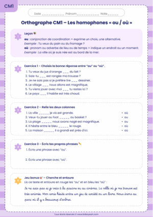 exercices orthographe CM1