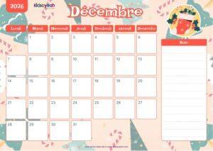 Calendrier décembre 2026 pour enfants – calendrier de Noël 2026 avec Père Noël et décor hivernal
