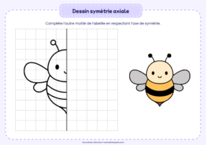 dessin symétrie axiale abeille - dessin à compléter par symétrie sur quadrillage pour enfant