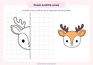 dessin symétrie axiale cerf - activité de dessin symétrie axiale avec un cerf à compléter