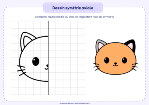 dessin symétrie axiale chat - fiche de symétrie axiale à imprimer en PDF avec animal