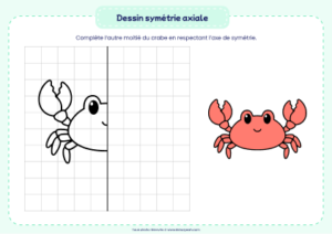 dessin symétrie axiale crabe - fiche de symétrie axiale à imprimer en PDF avec crabe