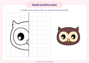 dessin symétrie axiale hibou - activité de dessin symétrie axiale avec un hibou à compléter