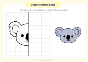 dessin symétrie axiale koala - dessin à compléter par symétrie sur quadrillage pour enfant