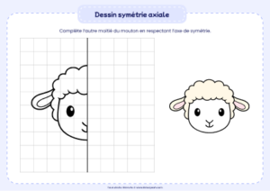dessin symétrie axiale mouton - exercice de symétrie axiale enfant niveau maternelle