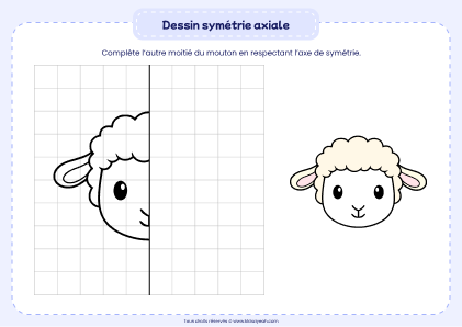dessin symétrie axiale mouton - exercice de symétrie axiale enfant niveau maternelle