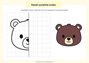 dessin symétrie axiale ours - exercice de symétrie axiale enfant niveau maternelle