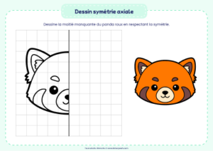 dessin symétrie axiale panda roux - activité de dessin symétrie axiale avec un panda roux à compléter