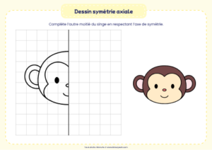 dessin symétrie axiale singe - dessin à compléter par symétrie sur quadrillage pour enfant