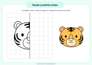 dessin symétrie axiale tigre - exercice de symétrie axiale enfant niveau maternelle