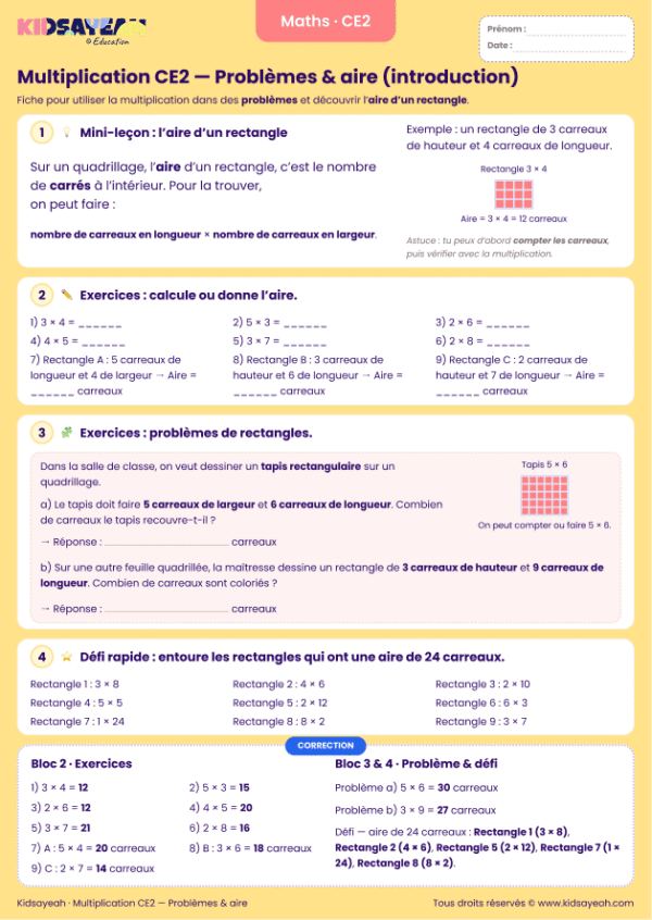 Problèmes de multiplication CE2 | PDF à imprimer gratuit
