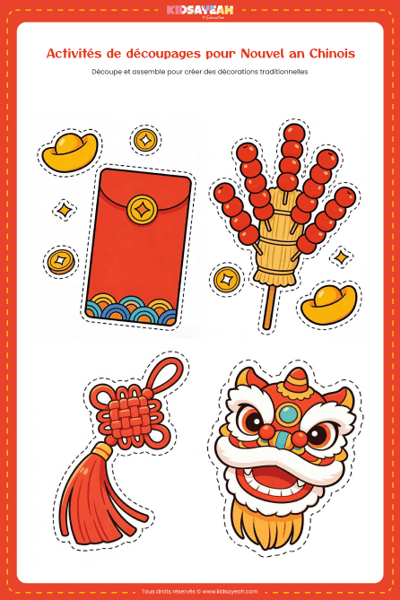 Fiche découpage Nouvel An chinois pour maternelle