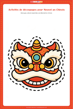 Masque lion chinois à découper pour enfants