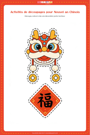 Découpage lion chinois porte-bonheur pour enfants