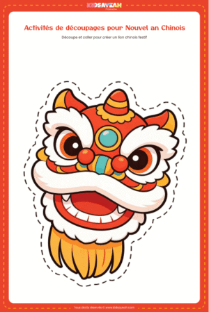 Découpage tête de lion chinois pour enfants à imprimer