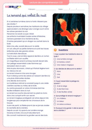 lecture fluide CE1 – Le renard qui volait la nuit