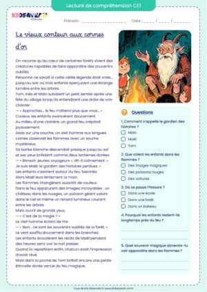 petit texte CE1 – Le vieux conteur aux cornes d’or
