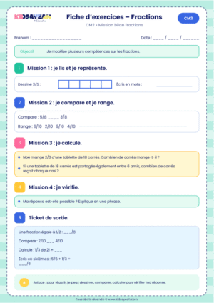 bilan fractions CM2 à imprimer