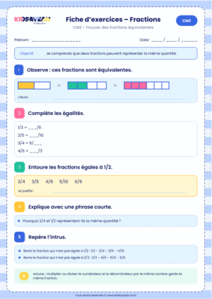 exercice fractions équivalentes CM2 à imprimer