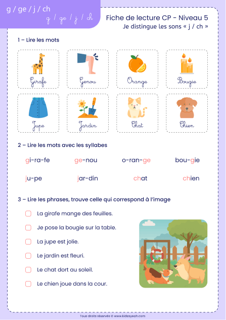 fiche lecture CP confusion j ch à imprimer