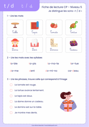 fiche lecture CP confusion t d à imprimer