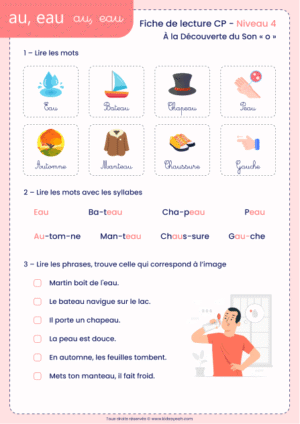 fiche lecture CP son au eau à imprimer