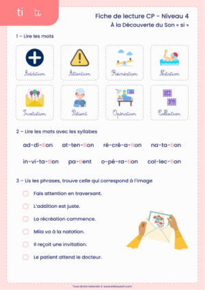 fiche lecture CP son si avec ti à imprimer