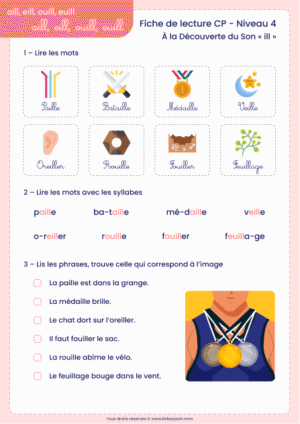 fiche lecture CP sons aill eill ouill euill à imprimer