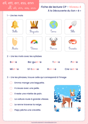 fiche lecture CP sons ell ett err ess enn à imprimer