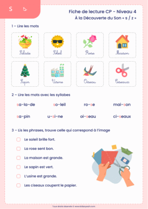 fiche lecture CP sons s et z avec s à imprimer