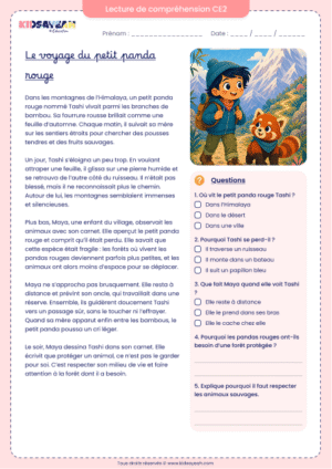 texte de lecture compréhension CE2 animaux à imprimer