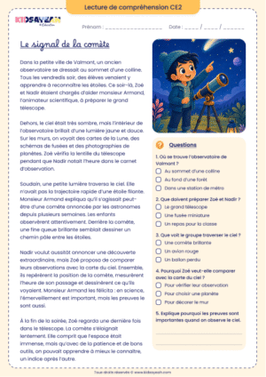 texte de lecture compréhension CE2 espace à imprimer