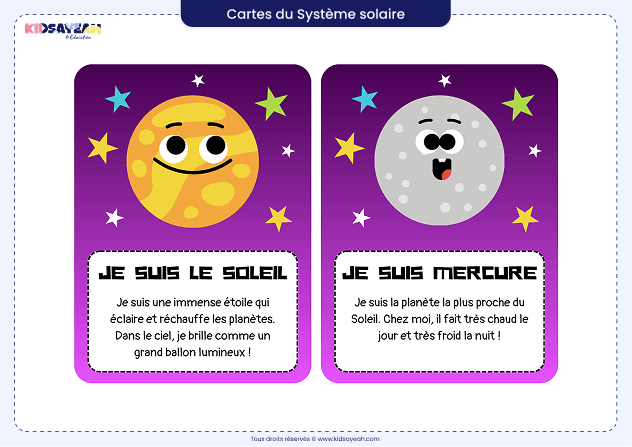 cartes du Soleil et de Mercure à imprimer