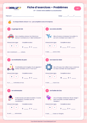 choisir addition ou soustraction CP à imprimer