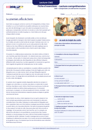 texte compréhension CM2 envoyer un colis à imprimer