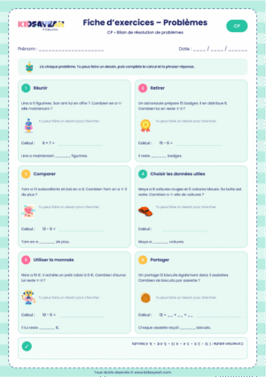 évaluation résolution de problèmes CP à imprimer