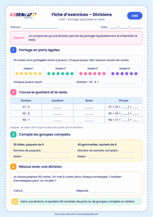 exercice division CM2 partage équitable à imprimer
