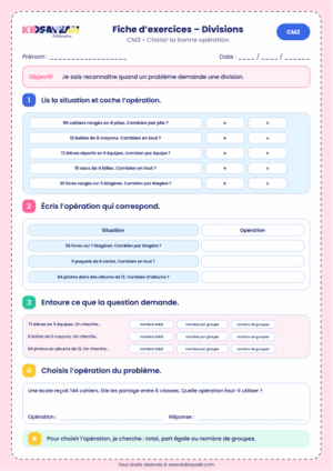 choisir la bonne opération division CM2 à imprimer