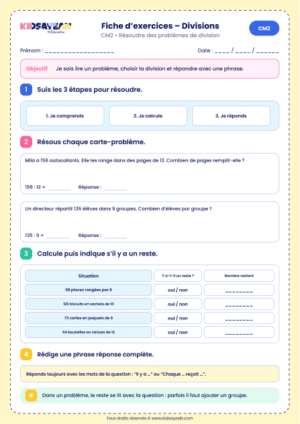 problèmes de division CM2 à imprimer