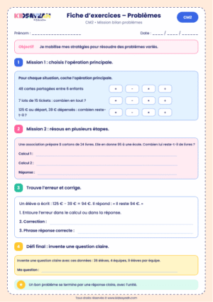 bilan résolution de problèmes CM2 à imprimer