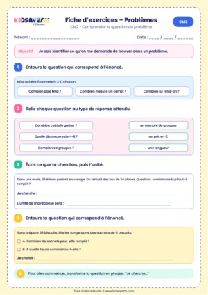 exercice problème CM2 comprendre la question à imprimer