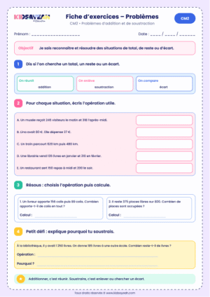 problèmes addition soustraction CM2 à imprimer